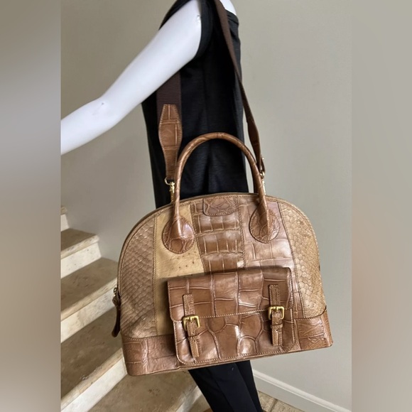 AMBROSI ABRIANNA Large Ostrich Snakeskin Crocodile Tote Bag Handbag - Picture 10 of 12